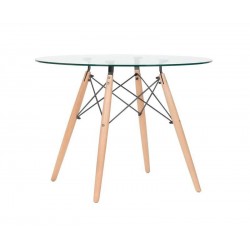 mesa cristal patas madera